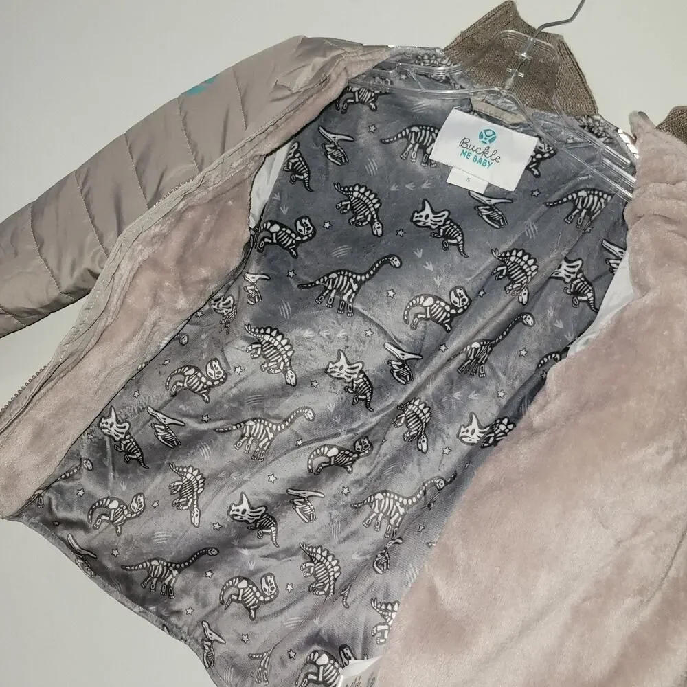 Buckle Me Baby Coats Boys 5 Dinosaurs Quilted Half Zip Puffer Jacket Size 5 Grey